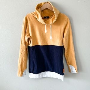 Ampersand Avenue Navy Blue & Yellow Cowl Neck Sweatshirt Medium